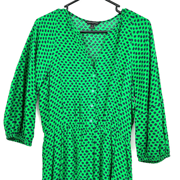 Banana Republic size XS green blue long sleeve dress fitted elastic waist - Picture 3 of 5